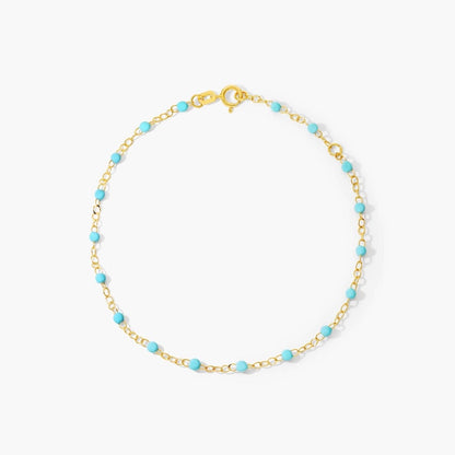 14K Gold Adjustable Turquoise Beaded Chain Bracelet