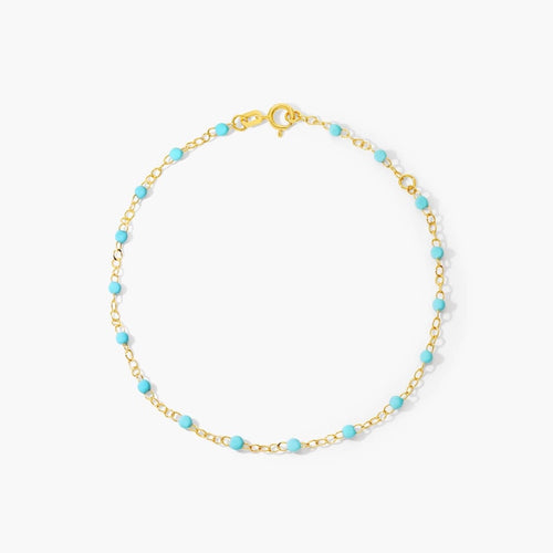 14K Gold Adjustable Turquoise Beaded Chain Bracelet