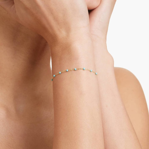 14K Gold Adjustable Turquoise Beaded Chain Bracelet
