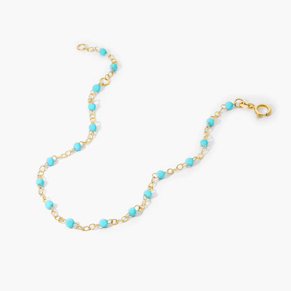 14K Gold Adjustable Turquoise Beaded Chain Bracelet