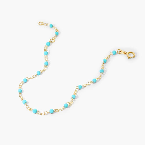 14K Gold Adjustable Turquoise Beaded Chain Bracelet