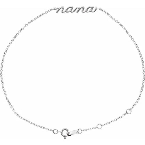 14K White Gold Lowercase Script Nana Bracelet