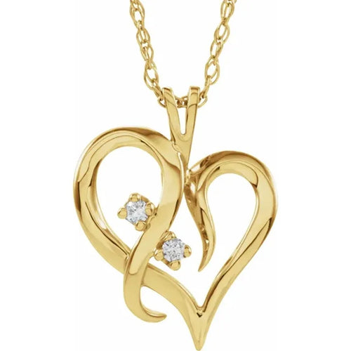 14K Yellow Gold Intertwined Heart Diamond Necklace