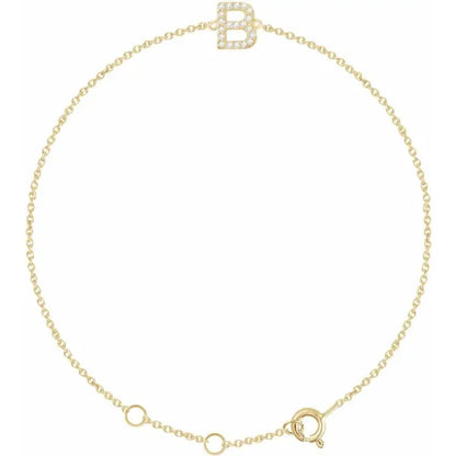 14K Yellow Gold 1/10 CTW Natural Diamond Initial Bracelet