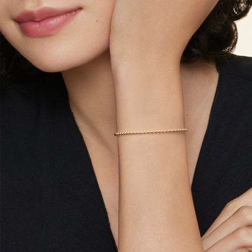 14K Gold Hollow Beaded Chain Bracelet