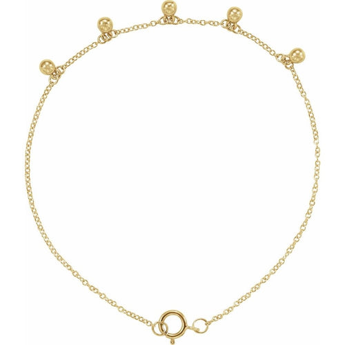 14K Yellow Gold 5-Station Beaded Charm Bracelet