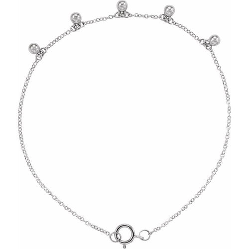 14K White Gold 5-Station Beaded Charm Bracelet