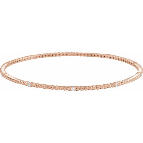 14K Rose Gold Diamond Beaded Bangle Bracelet