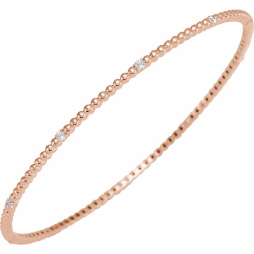 14K Rose Gold Diamond Beaded Bangle Bracelet