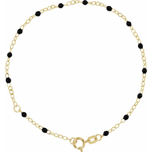 14K Gold Adjustable Black Beaded Chain Bracelet