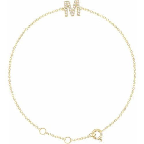 14K Yellow Gold 1/10 CTW Natural Diamond Initial Bracelet