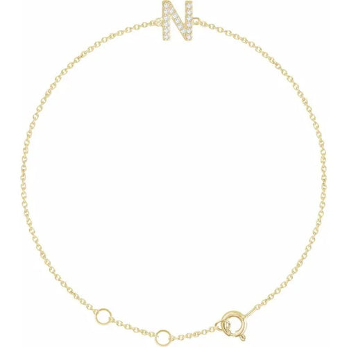14K Yellow Gold 1/10 CTW Natural Diamond Initial Bracelet