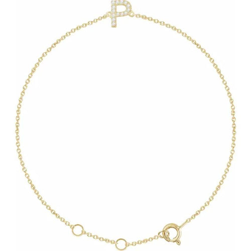 14K Yellow Gold 1/10 CTW Natural Diamond Initial Bracelet