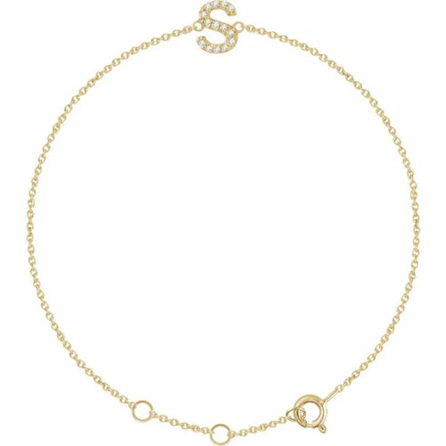 14K Yellow Gold 1/10 CTW Natural Diamond Initial Bracelet