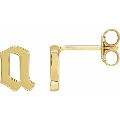 Yellow Gold Gothic Initial Earring