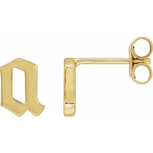 Yellow Gold Gothic Initial Earring