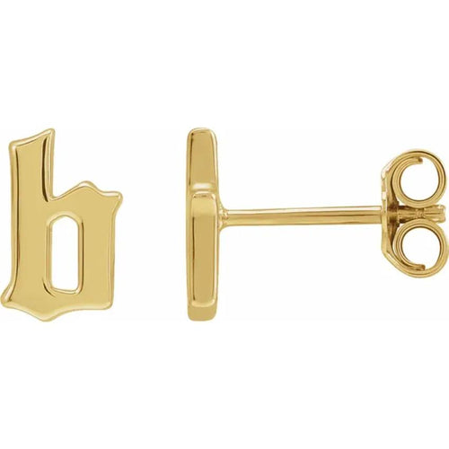 Yellow Gold Gothic Initial Earring