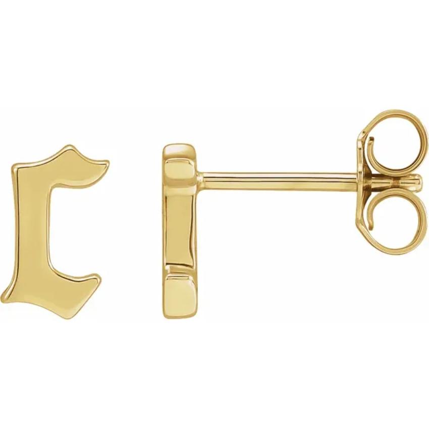 Yellow Gold Gothic Initial Earring