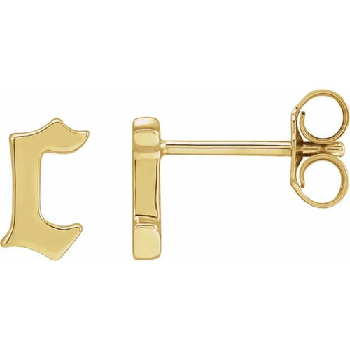 Yellow Gold Gothic Initial Earring