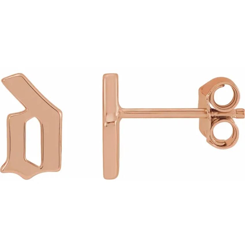 Rose Gold Gothic Initial Earring