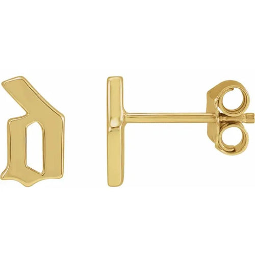 Yellow Gold Gothic Initial Earring