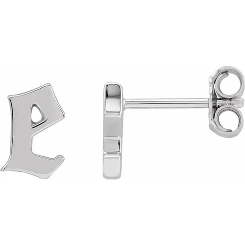 White Gold Gothic Initial Earring