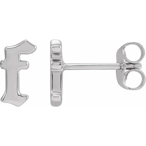White Gold Gothic Initial Earring