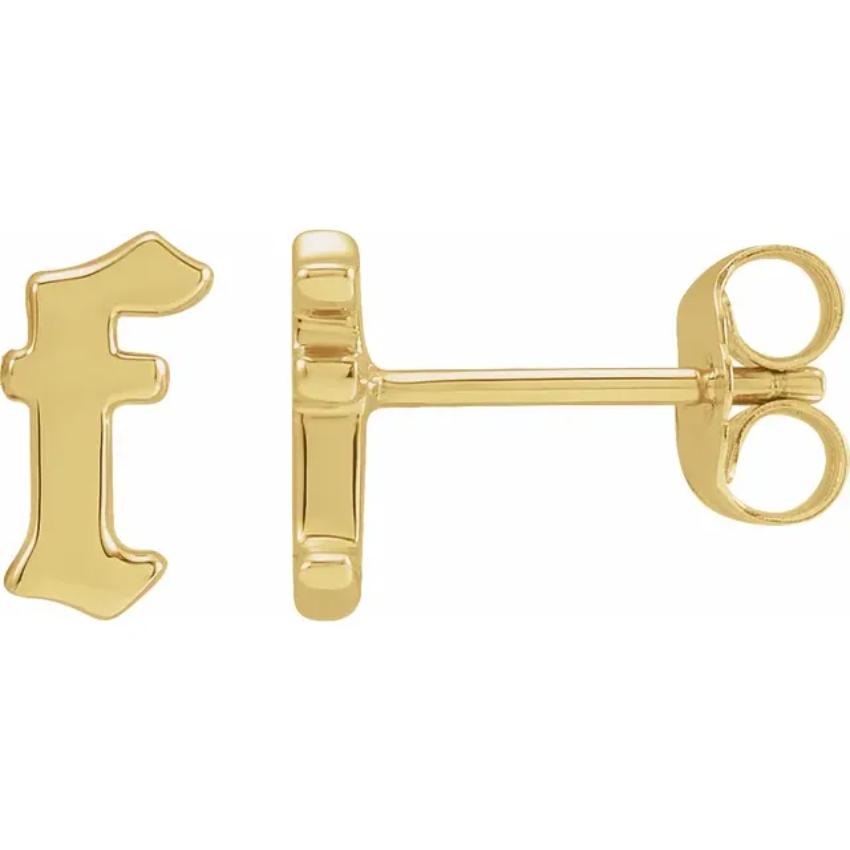 Yellow Gold Gothic Initial Earring
