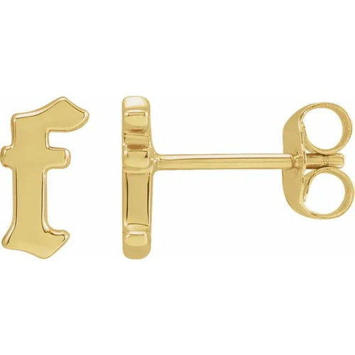 Yellow Gold Gothic Initial Earring