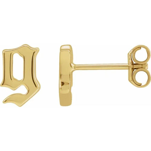 Yellow Gold Gothic Initial Earring