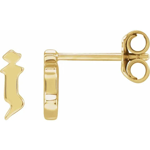 Yellow Gold Gothic Initial Earring