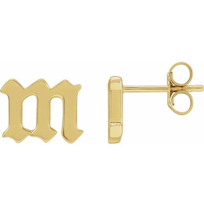 Yellow Gold Gothic Initial Earring