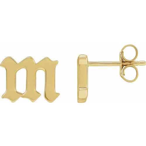 Yellow Gold Gothic Initial Earring