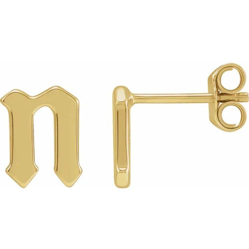 Yellow Gold Gothic Initial Earring