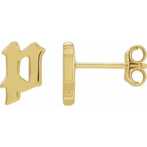 Yellow Gold Gothic Initial Earring