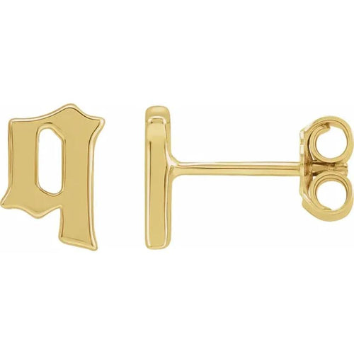 Yellow Gold Gothic Initial Earring
