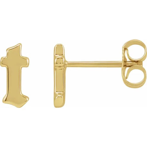 Yellow Gold Gothic Initial Earring