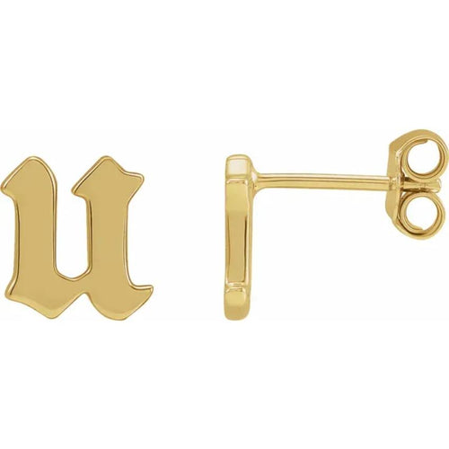 Yellow Gold Gothic Initial Earring