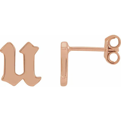 Rose Gold Gothic Initial Earring