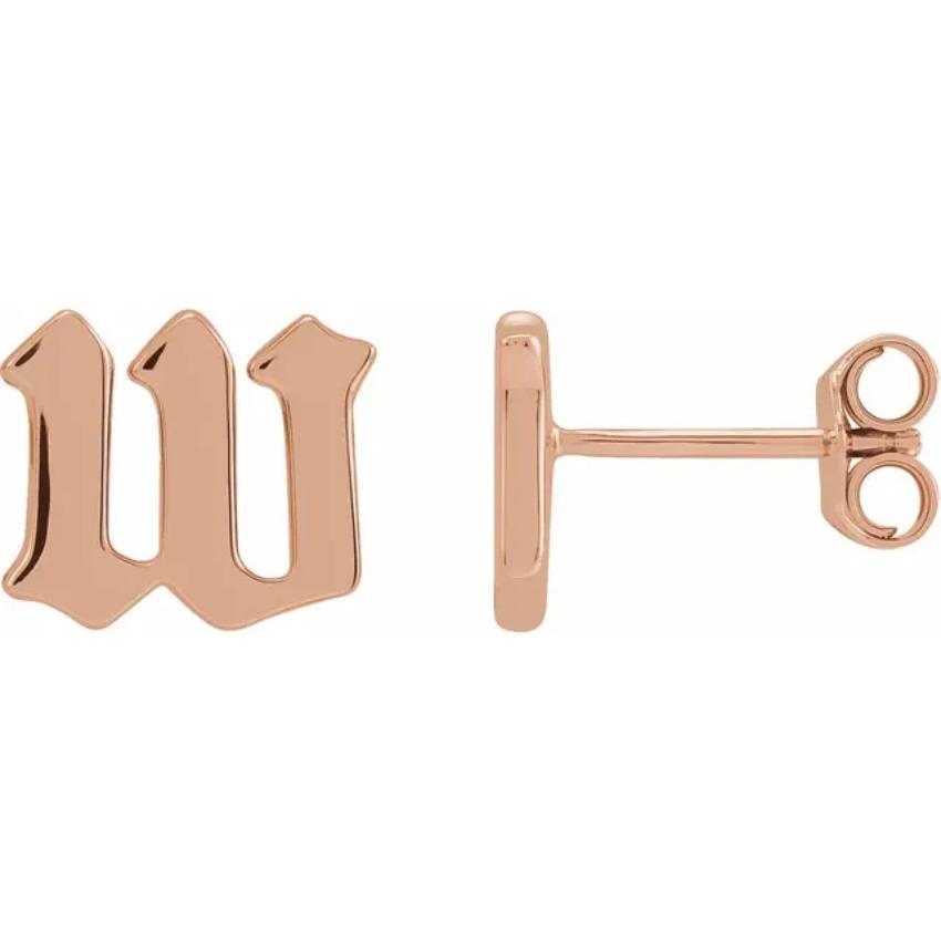 Rose Gold Gothic Initial Earring