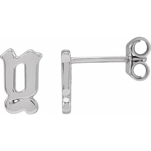 White Gold Gothic Initial Earring