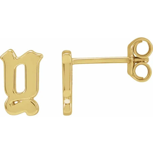 Yellow Gold Gothic Initial Earring