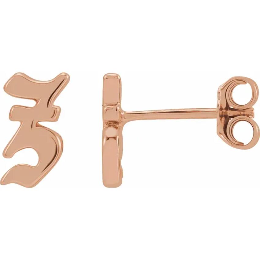 Rose Gold Gothic Initial Earring