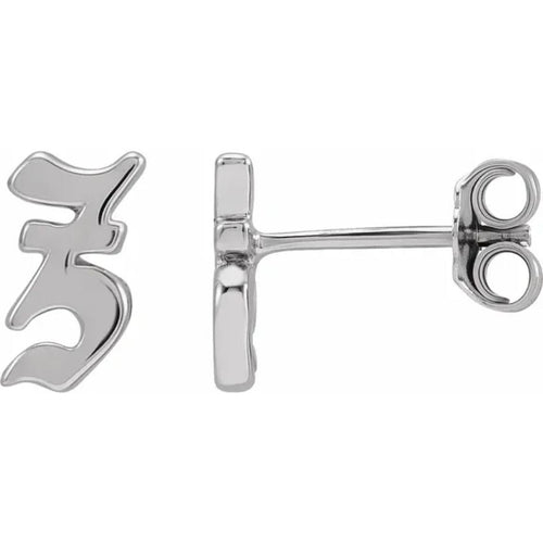 White Gold Gothic Initial Earring